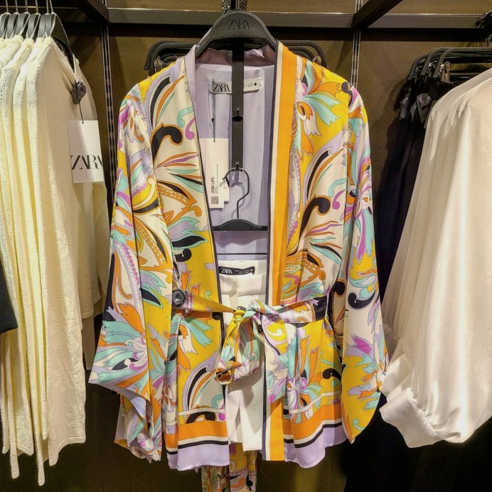 Zara Satin Printed Short Belted Kimono